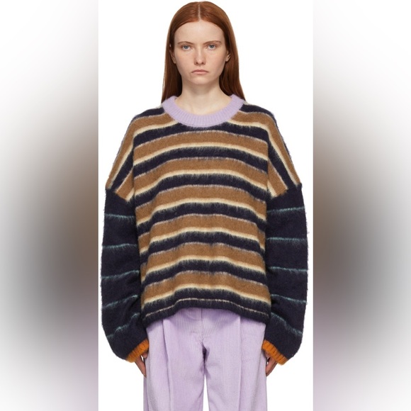 Stine Goya / lucs alpaca stripes fluffy colorblock oversize Sweater Large L - Picture 2 of 8